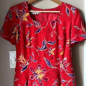 Vintage MAGGY LONDON 100% Silk Floral Short Sleeve Midi Dress